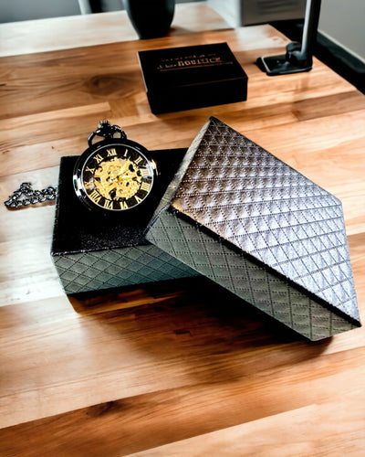 Mechanické kapesní hodinky v retro stylu, vodotěsné, poloautomatické - černá barva - ideální jako dárek, gravírování