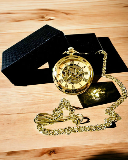 Retro Kapesní Hodinky – Mechanický Luxus ve Vintage Stylu, zlatá barva, personalizace gravírováním