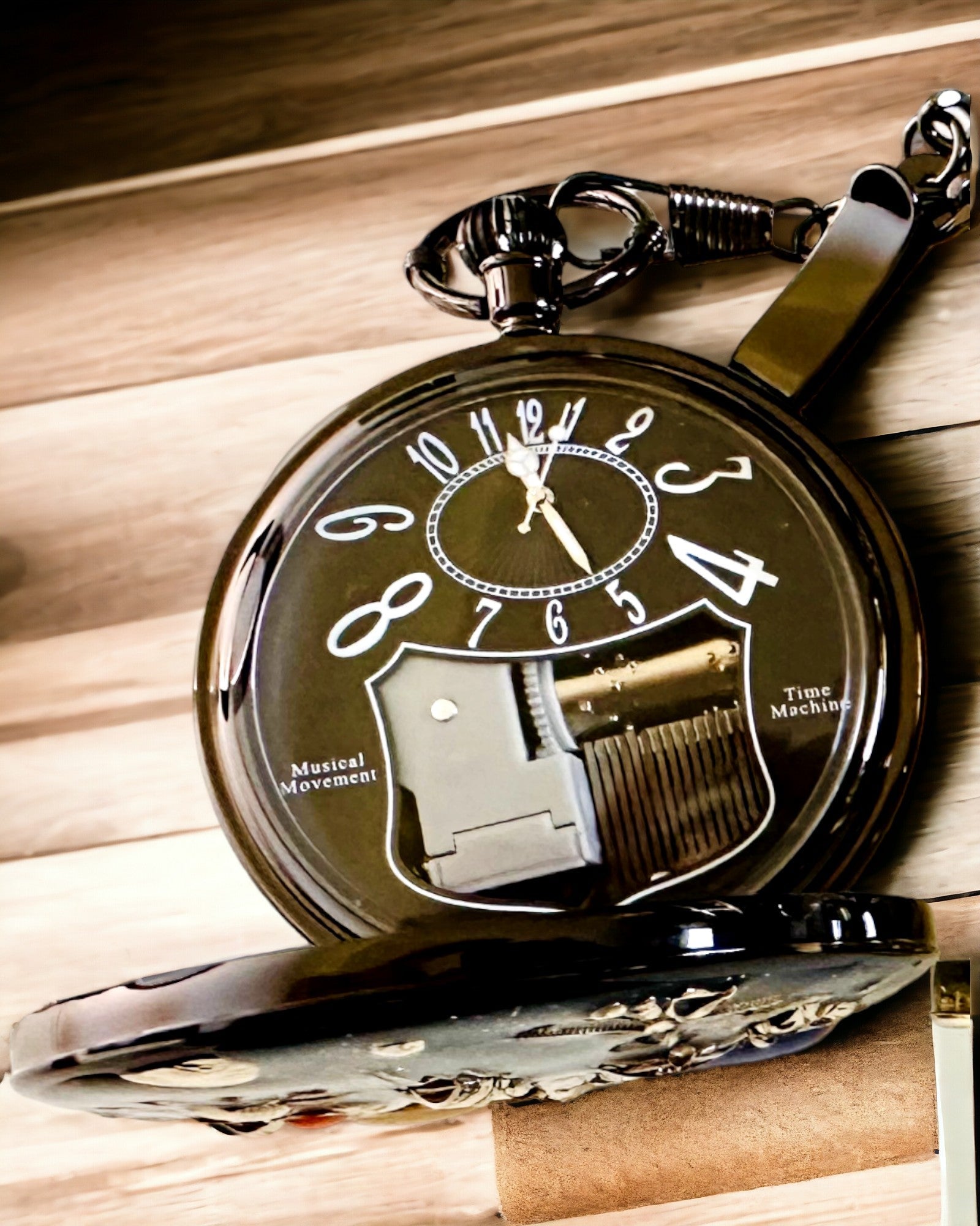 Kapesní hodinky "Astrum Temporis" - Černý rámeček. Možnost personalizace gravírováním