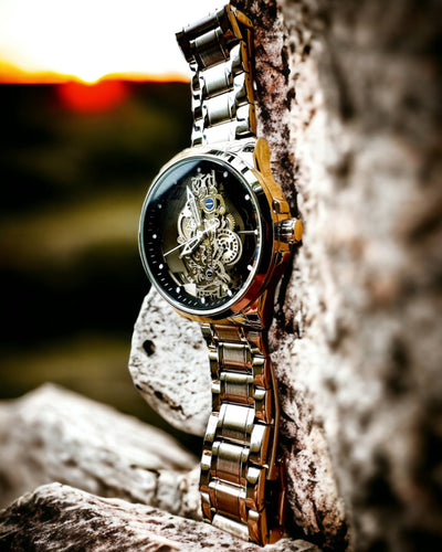 Elegantní pánské hodinky KIMSDUN Prestige Transparentní Mechanismus a Sportovní Elegance, možnost personalizace gravírováním
