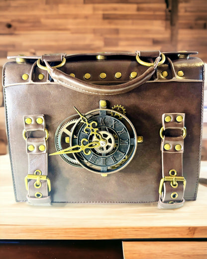 Crossbody taška s motivem vintage hodin - univerzální satchel kabelka s texturou PU kůže