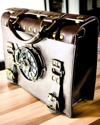 Crossbody taška s motivem vintage hodin - univerzální satchel kabelka s texturou PU kůže