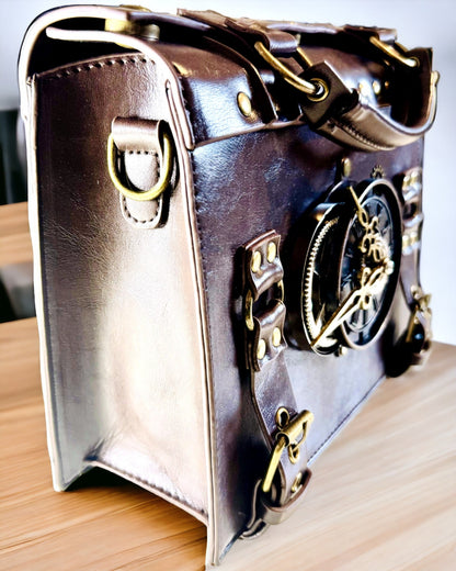 Crossbody taška s motivem vintage hodin - univerzální satchel kabelka s texturou PU kůže