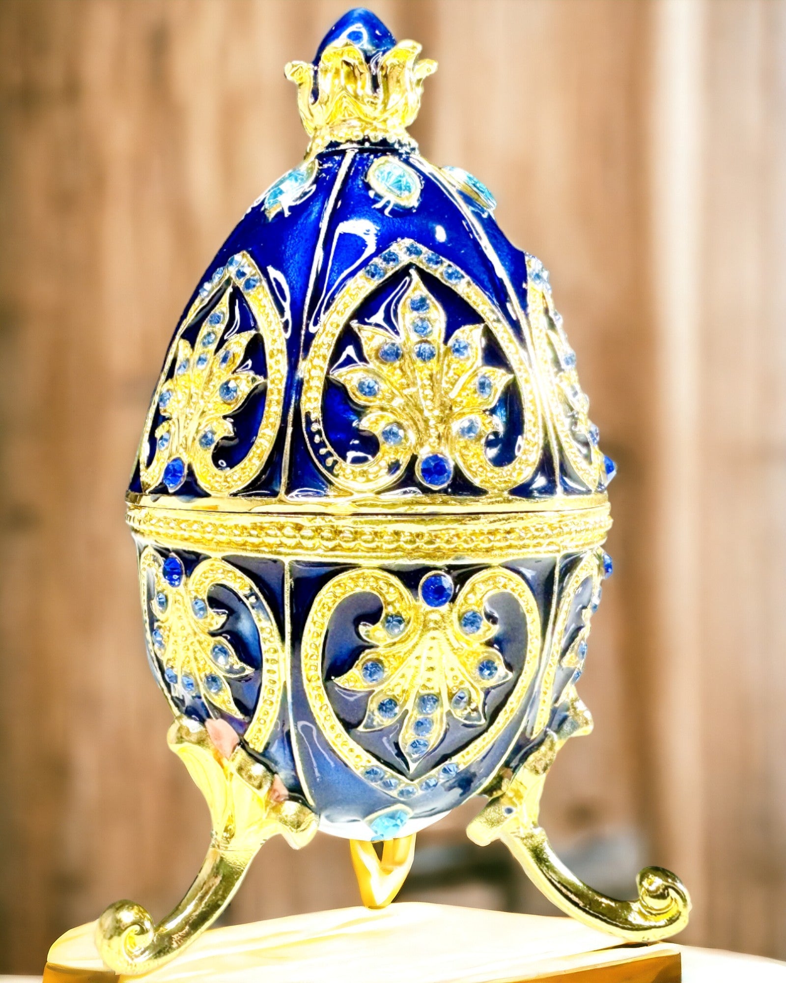 Exkluzivní Fabergého vejce - tmavě modrá barva – Dekorativní šperkovnice ze smaltu