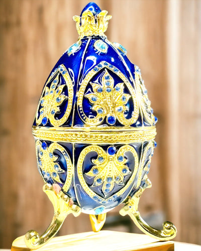 Exkluzivní Fabergého vejce - tmavě modrá barva – Dekorativní šperkovnice ze smaltu
