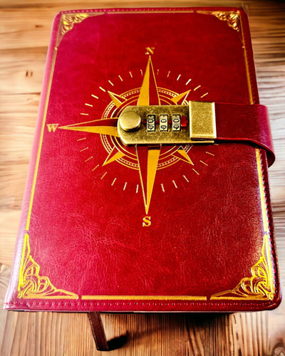 Prémiový zápisník s číselným zámkem A5 - Vintage styl s kompasem, japonský design, papírenské zboží pro studenty a podnikání. Personalizace gravírováním