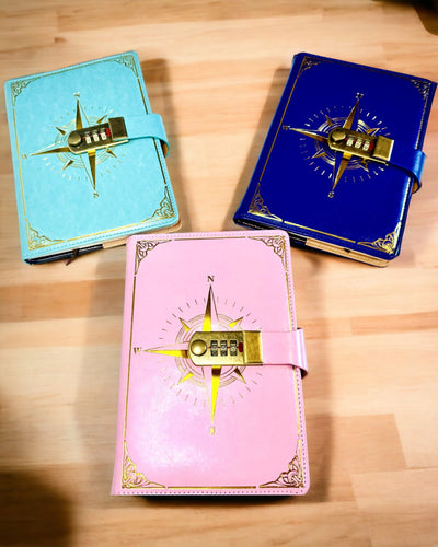 Prémiový zápisník s číselným zámkem A5 - Vintage styl s kompasem, japonský design, papírenské zboží pro studenty a podnikání. Personalizace gravírováním
