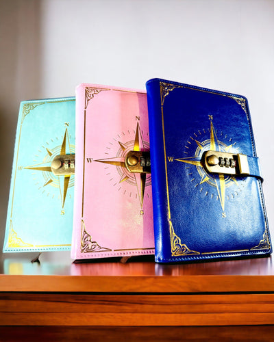 Prémiový zápisník s číselným zámkem A5 - Vintage styl s kompasem, japonský design, papírenské zboží pro studenty a podnikání. Personalizace gravírováním