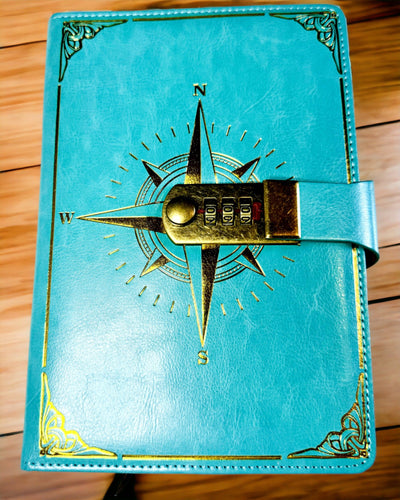 Prémiový zápisník s číselným zámkem A5 - Vintage styl s kompasem, japonský design, papírenské zboží pro studenty a podnikání. Personalizace gravírováním