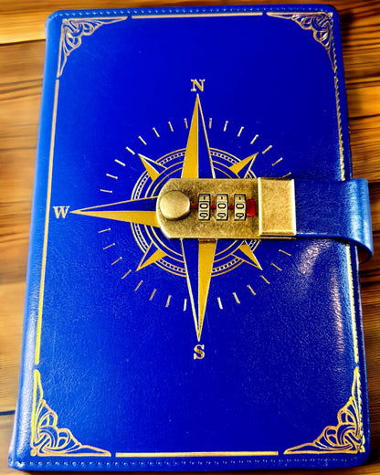 Prémiový zápisník s číselným zámkem A5 - Vintage styl s kompasem, japonský design, papírenské zboží pro studenty a podnikání. Personalizace gravírováním
