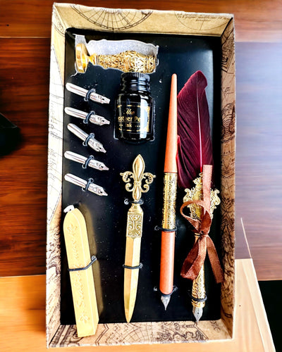 Exkluzivní kaligrafická sada, věčné pero na namáčení a sada inkoustů, personalizace gravírováním