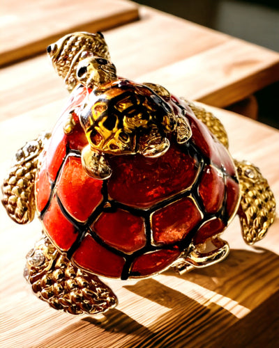 Skrinka "Želví rodinka" - barva oranžová, personalizace gravírováním