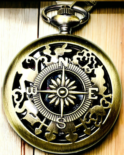 Antický bronzovo-zlatý kapesní kompas s krajkovým vzorem – Perfektní pro průzkumníky a milovníky retro. Personalizace gravírováním