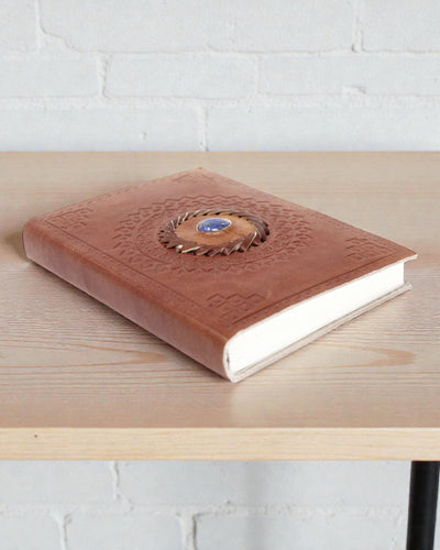 Aurora Lapis – Ručně vyrobený kožený zápisník s kamenem lapis lazuli