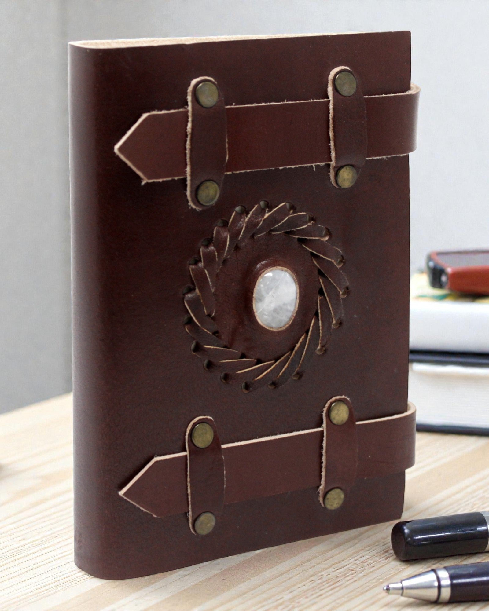 Skórzany Notatnik Kamień Księżycowy Luna Belt – 15 × 10 cm