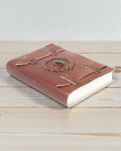 Skórzany Notatnik Czarny Onyks z Paskami – 15x10 cm