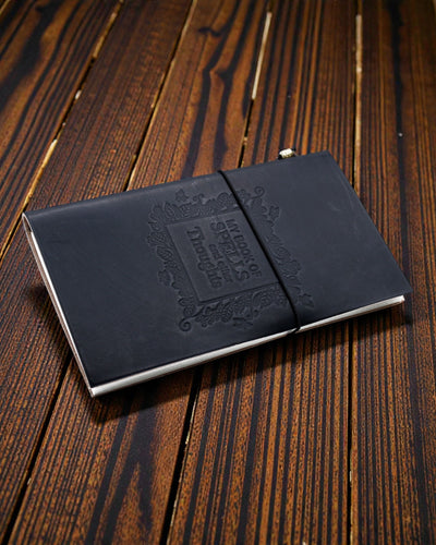 Ručně vyrobený kožený zápisník - Mé poznámky o kouzlech a jiné myšlenky - černý