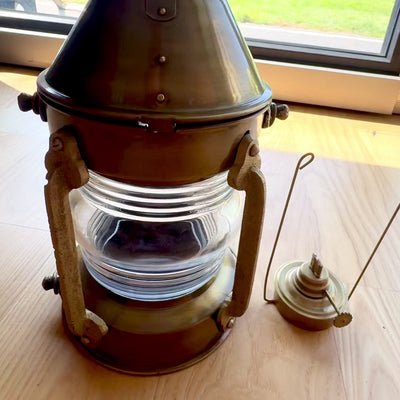 Lampa Żeglarska Metalowa Retro 34cm z Możliwością Personalizacji Grawerem w Kolorze Postarzanego Mosiądzu