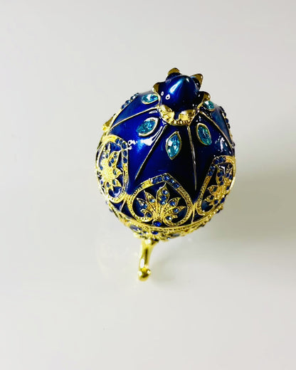 Exkluzivní Fabergého vejce - tmavě modrá barva – Dekorativní šperkovnice ze smaltu