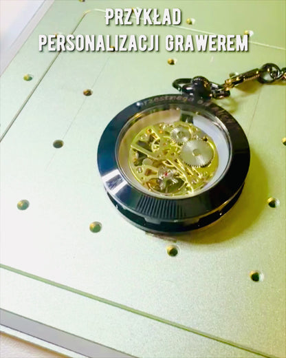 Mechanické kapesní hodinky v retro stylu, vodotěsné, poloautomatické - černá barva - ideální jako dárek, gravírování