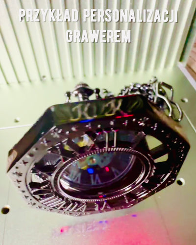 Klasické osmihranné mechanické kapesní hodinky Steampunk v černé barvě, gravírování